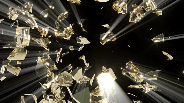 Golden heart explodes shine God Rays shape broke bg 4k