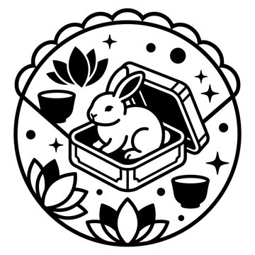 Mid Autumn Chuseok Rabbit Lotus Cake Box Vector