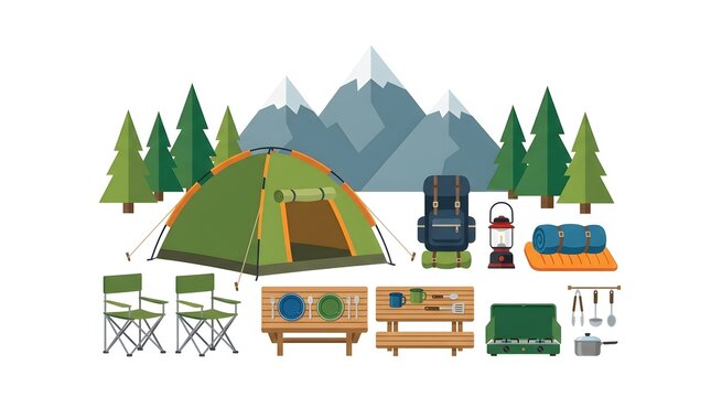 American Family Day Camping Trip and Outdoor Adventure Background