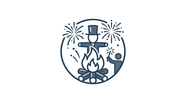 Guy Fawkes Night Icon: Effigy Burning, Fireworks, Bonfire, Sparkler, Celebration