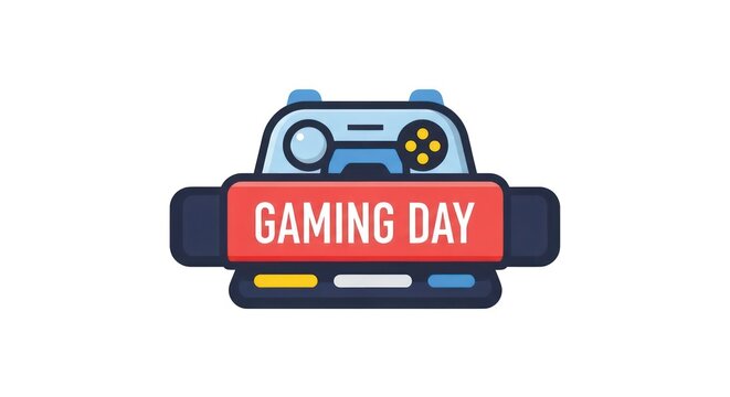 Gaming Day badge design with a video game controller illustration.