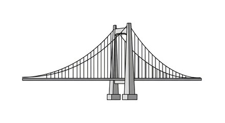 Fototapeta premium Minimalist suspension bridge illustration isolated on white background.