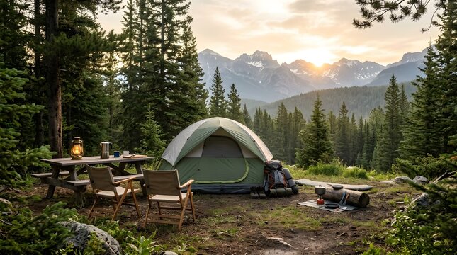 American Family Day Camping Trip in the Beautiful Mountain Forest