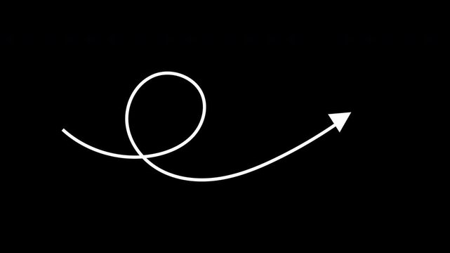 Animated thin arrow with arrowheads on black background. White arrows animation. Direct Symbol with Alpha Channel.