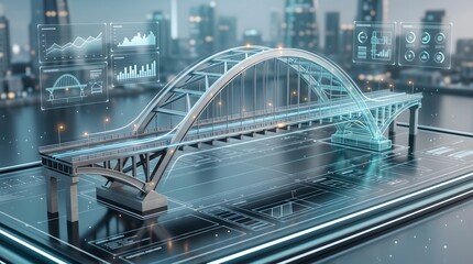 Fototapeta premium Smart Bridge Infrastructure Digital Twin with Structural Health Monitoring Analytics
