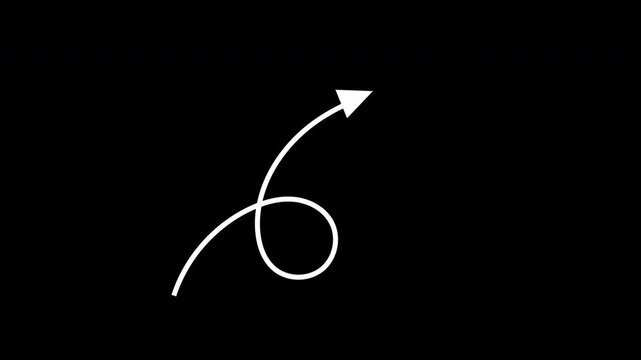 Animated thin arrow with arrowheads on black background. White arrows animation. Direct Symbol with Alpha Channel.