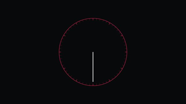 Minimalist red circular timer clock animation on 4k black background, countdown