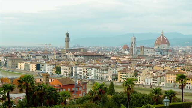 FLORENCE, TUSCANY, ITALY - NOVEMBER 23 2016: Panorama of the city with area of ​​Michelangelo. Italian city on the Arno River, in past - center of Florentine Republic