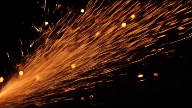 Orange sparks flying against black background