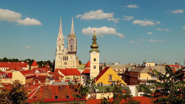 ZAGREB, CROATIA - JULY 12 2017: Cathedral on Kaptol is a Roman Catholic. It is dedicated to Assumption of Mary and to kings Saint Stephen and Saint Ladislaus. It is typically Gothic.