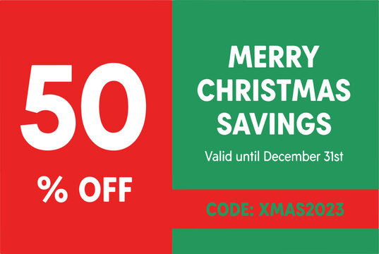 Christmas discount voucher template with red and green color split for holiday promotions