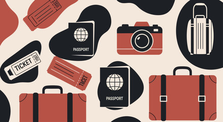 Travel and Vacation Icons Seamless Pattern. © Vario