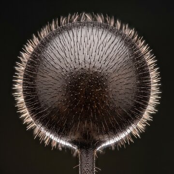 Microscopic detail of hairy pronotal globe on Brazilian treehopper