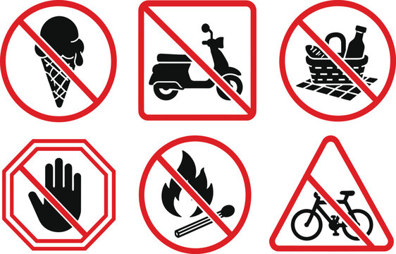 Six no-entry prohibition icons set