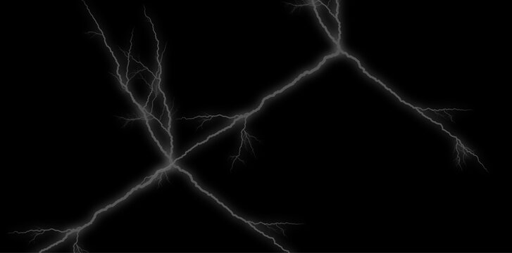 Lightning bolt electric shock vector, black background with white energy flashes