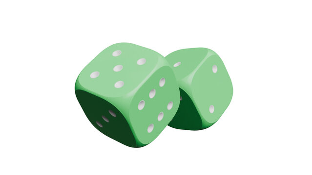 Pair of Green Dice on White Background
