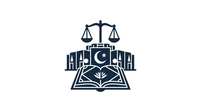 Islamic Law Symbol: Scales of Justice, Open Book, Mosque, Star and Crescent