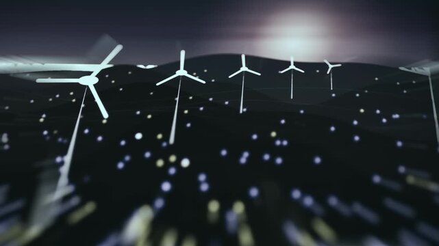 Visualization of a wind farm, illustrating a wind flow pattern