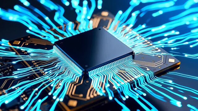 Closeup of a microchip on a circuit board