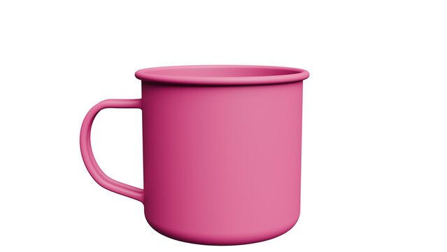 Pink Enamel Mug Isolated on White Background