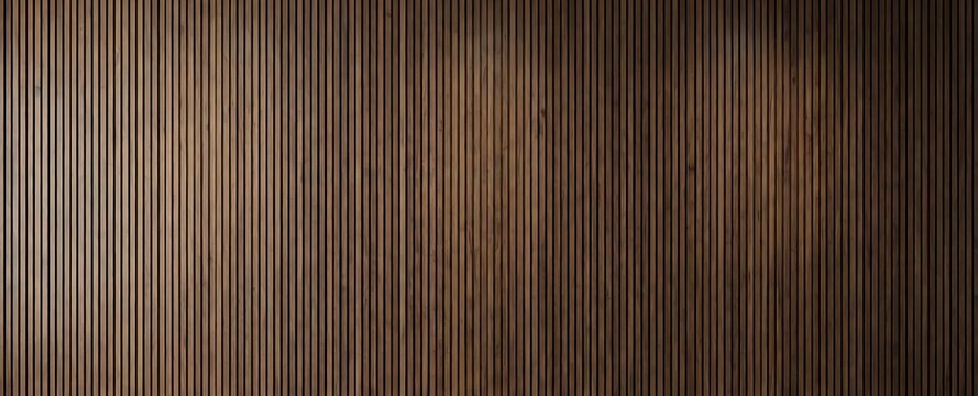 A dark wooden slatted wall background with vertical panels. This texture is ideal for modern interior design and.