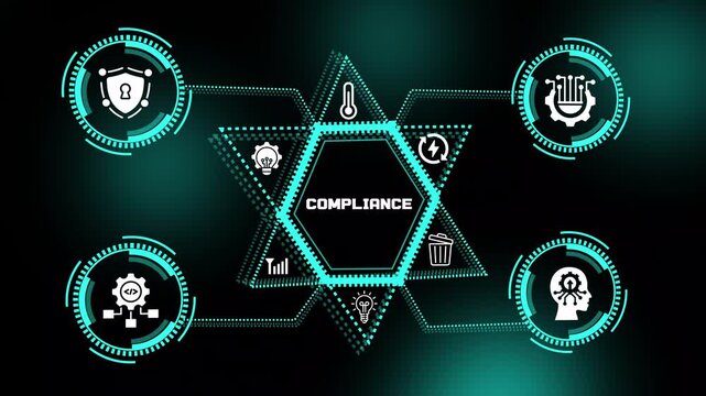 Compliance management concept with secure enterprise infrastructure, digital governance, cloud security and intelligent regulatory technology solutions.