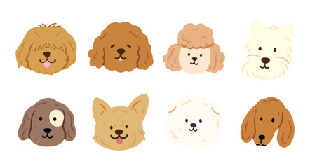 Obraz premium Cute Dog Faces Hand Drawn Flat Vector Clipart Set