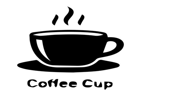 Minimalist coffee cup vector icon, steaming hot beverage mug silhouette, black cafe logo design element on white background