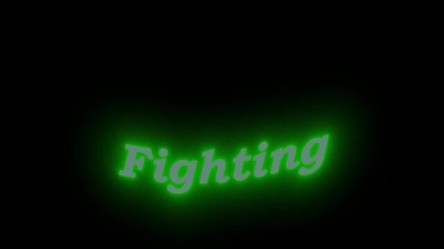 Glowing Neon Green Fighting Text Sign on a Dark Background for Motivational Sports and Competitive Gaming Design