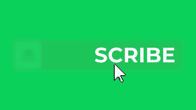 Animated  subscribe button with mouse pointer click on green screen and black screen overlay.