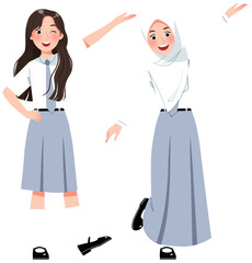 Obraz premium Two Girls in Indonesian Senior High School Uniform