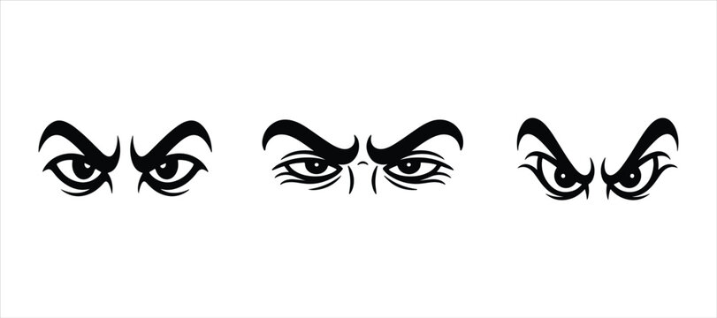 angry eyes vector hand drawn illustration on white background, silhouette vector eyebrows icon set.