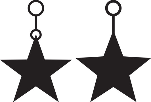 Hanging star shaped jewelry earrings silhouette black vector icons isolated on white background with earrings accessory decoration