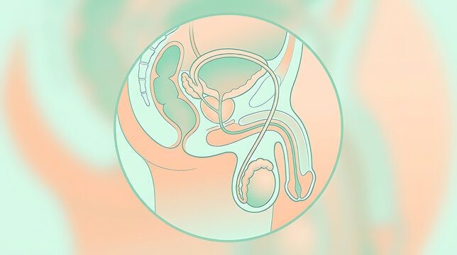 Educational illustration of male reproductive system highlighting internal and external anatomy for medical understanding