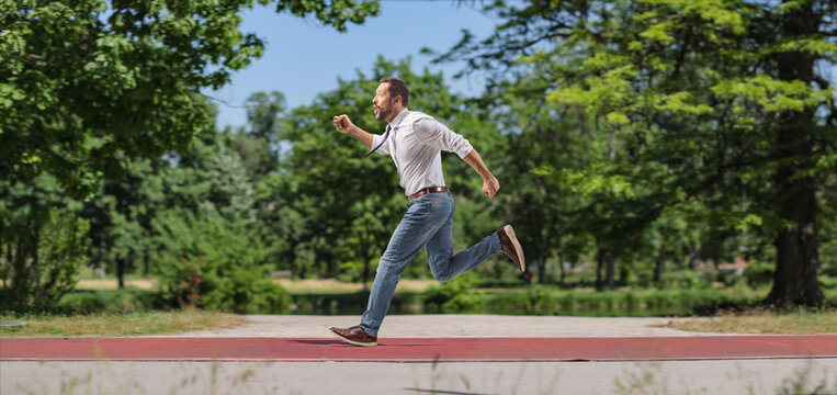 Scared man running