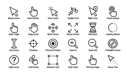 Fototapeta premium Modern Continuous Line Cursor and Touch Action Icons Vector Pack