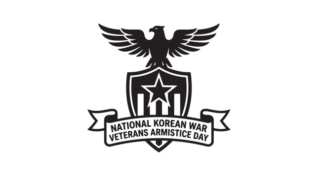 National Korean War Veterans Armistice Day emblem with eagle shield and star, black and white vector logo