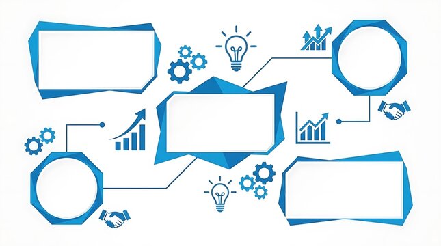 Business strategy infographic template with icons and charts
