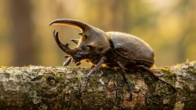 giant elephant beetle close up in amazon rainforest in golden light video