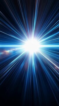 Futuristic abstract background, cosmic light speed travel, dynamic blue energy rays, sci-fi digital data warp, high-tech motion graphics concept.