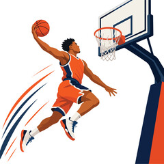 Basketball player dunking a ball on a hoop sport © Nargis