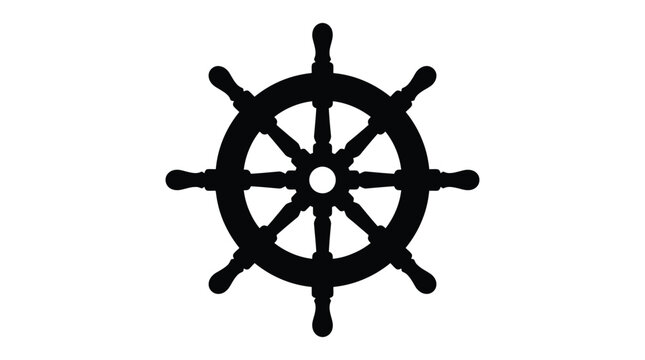 Ship s wheel silhouette against a white background