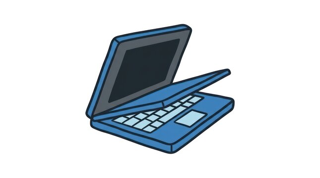 Blue Laptop Computer Illustration with Open Screen and Keyboard.