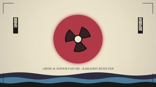 Nuclear Radiation Warning Sign with Critical System Failure Alert Graphic
