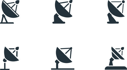 Satellite dishes on stands in various positions and angles for communication technology  illustration © Heramone