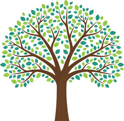 Fototapeta premium Stylized brown tree with green and teal leaves 