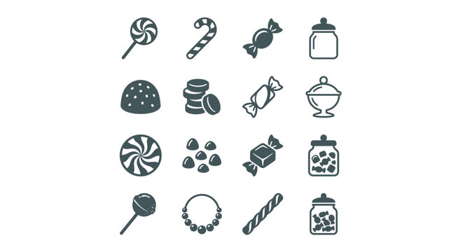 Sweet Candy Icons Set: Lollipops, Candies, Jars, Cookies, and Treats
