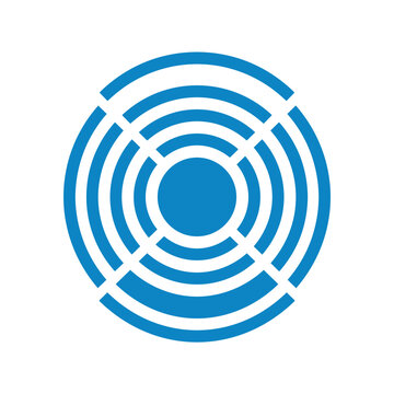 Concentric circles broken into segments forming abstract radar or target symbol.