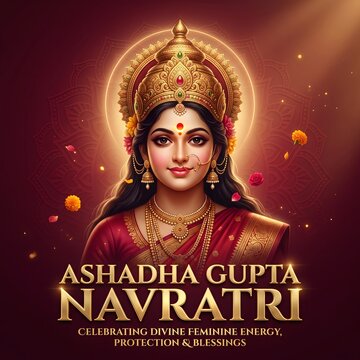 Divine feminine goddess portrait for ashadha gupta navratri festival celebration poster