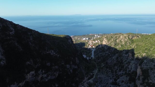 Sunrise flight in Albrania seaside